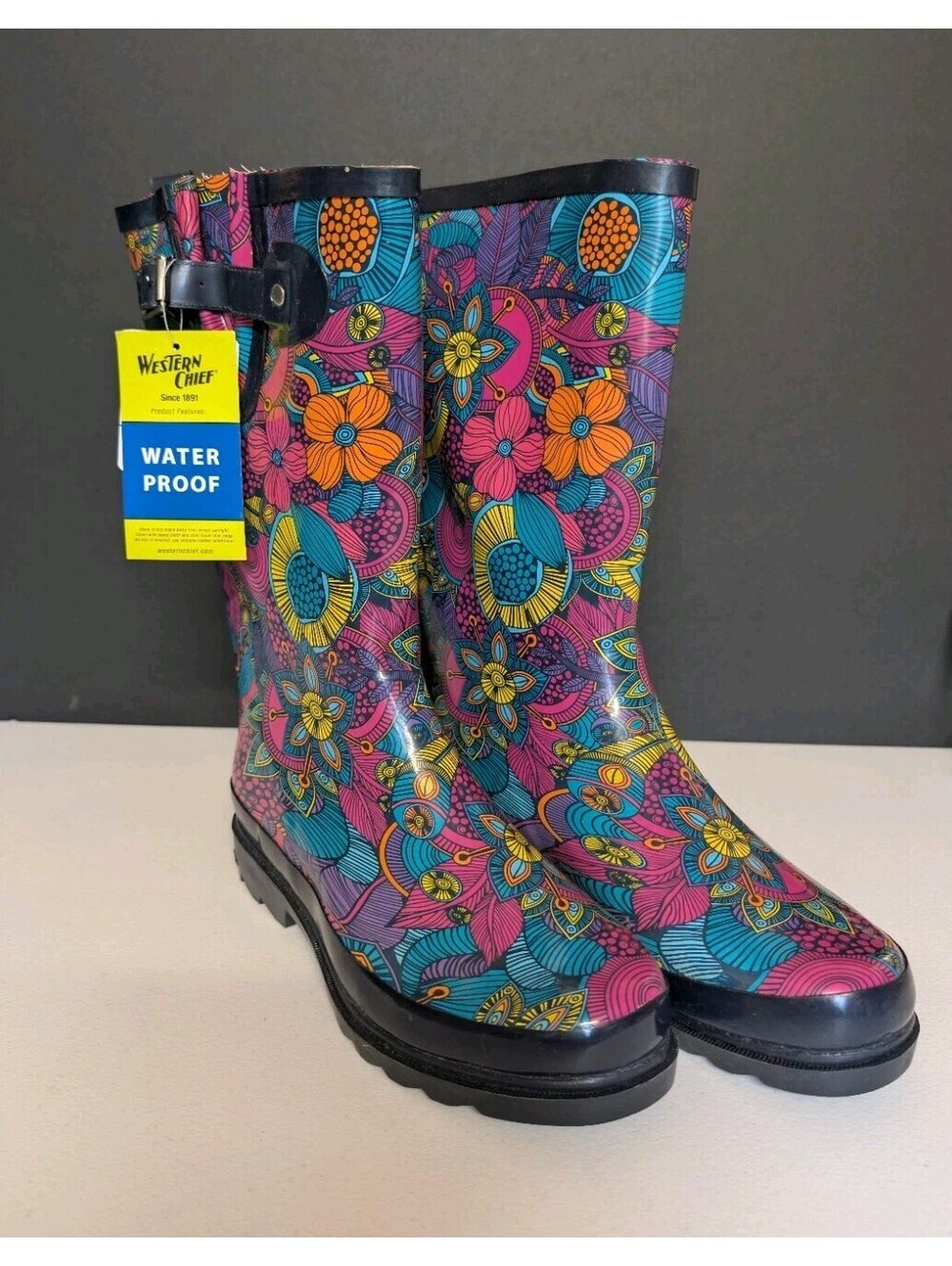 Western Chief Women's Mid-Calf Size 8 Waterproof Rain Boots Floral Fantasy